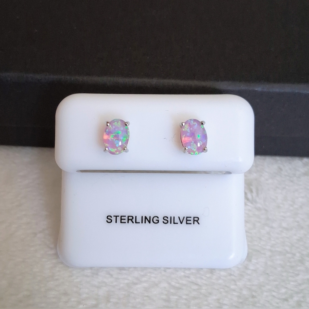 Pink Opal NWOT 925 Sterling Silver Oval Pushback Stud Eadrings
